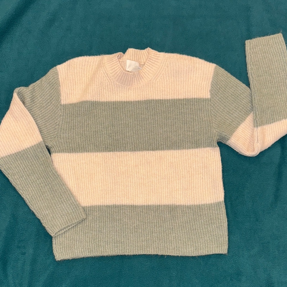 H&M Striped Green and Cream Women's Sweater Size XS. Excellent Condition